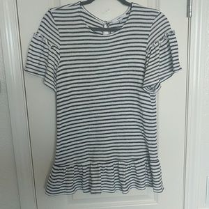 RO & DE Navy and White Striped Peplum Top